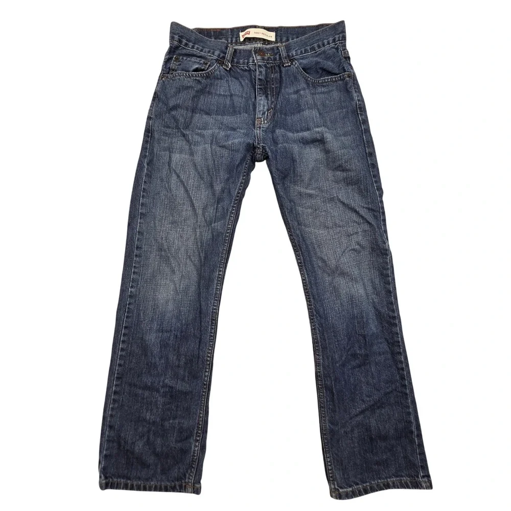 Levis 505 Regular Fit Jeans Boys 16 Reg 28x28 Dark Wash Blue Straight Leg Denim